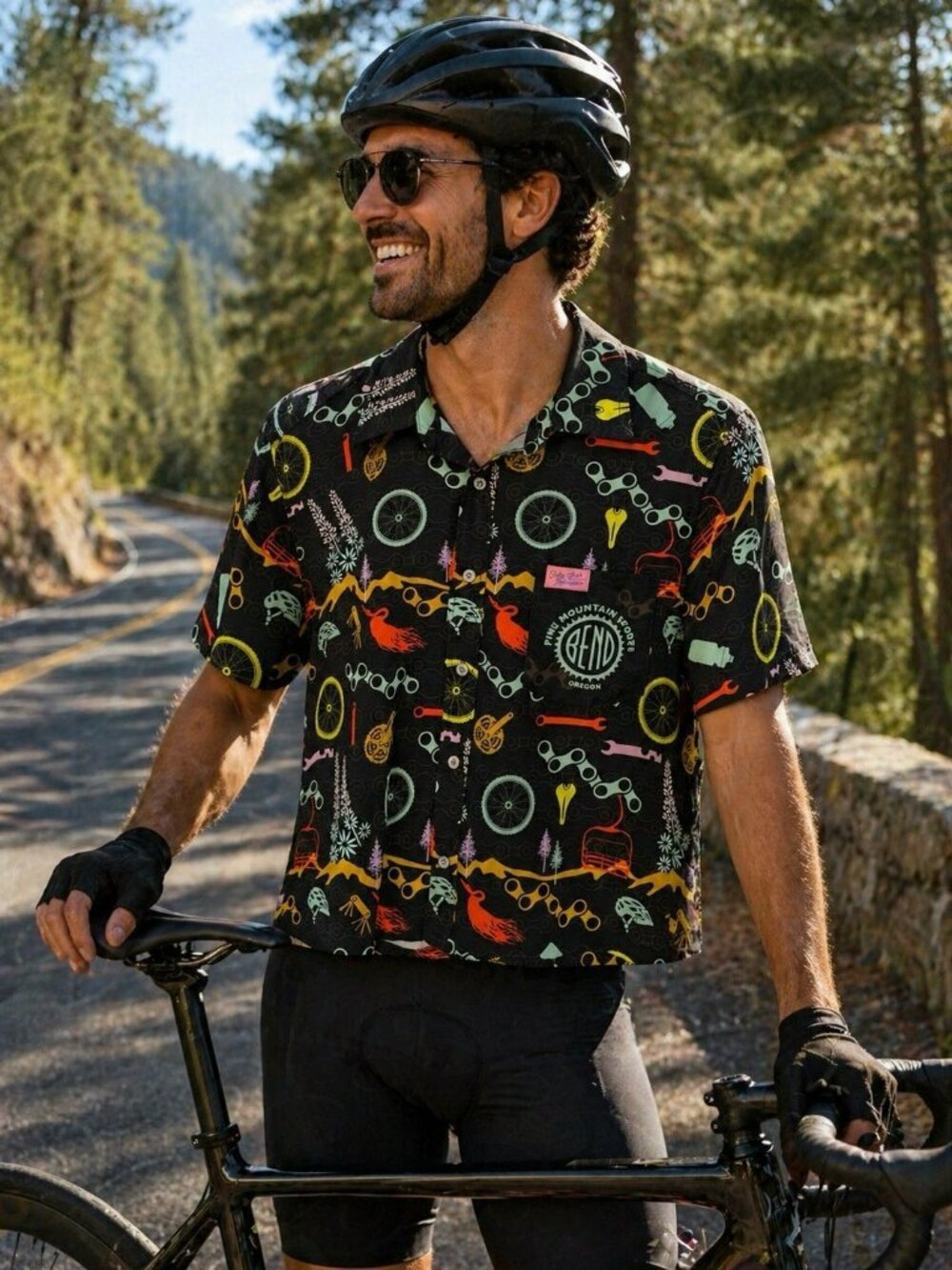 Party International Cycling Print Mens Small Pine Mountain Sports Bend OR Shirt